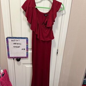 Molli Red Maxi Dress with Ruffle V-Neck